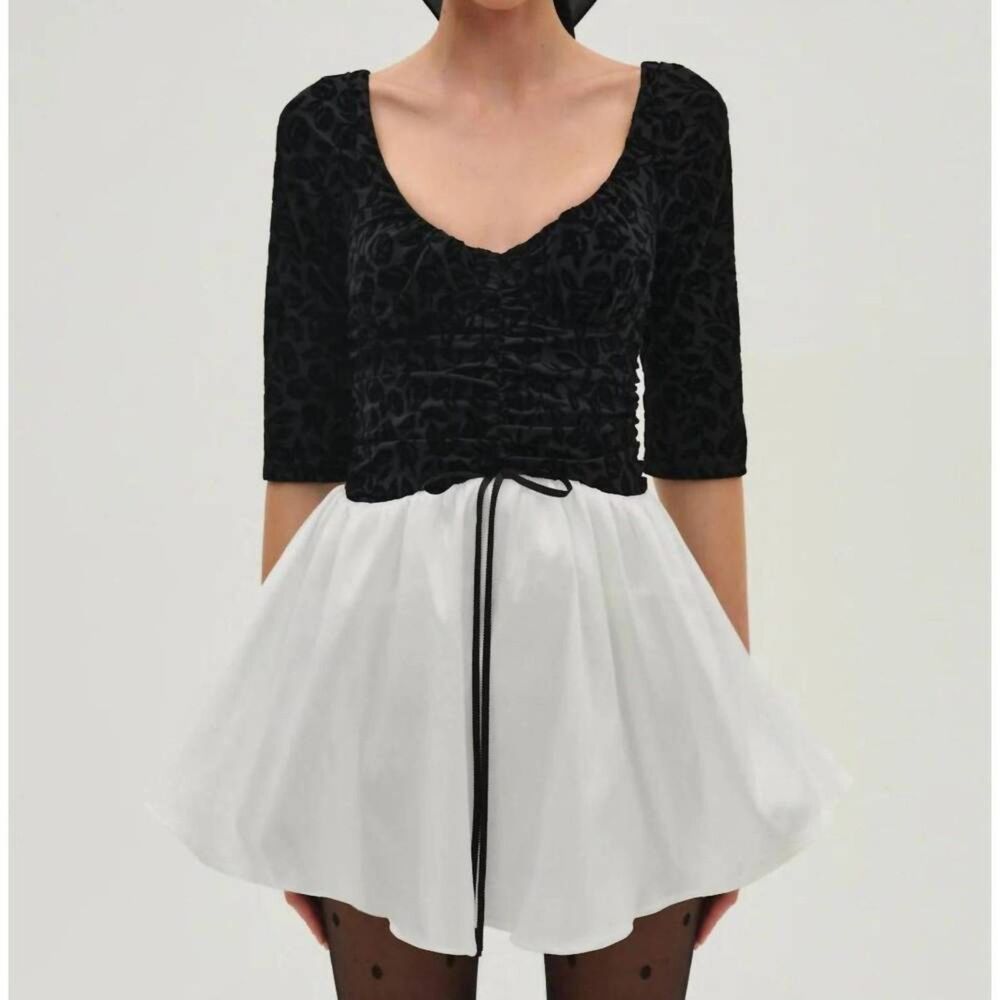 FOR LOVE & LEMONS midnight mini dress black white ballet size small velvet vamp